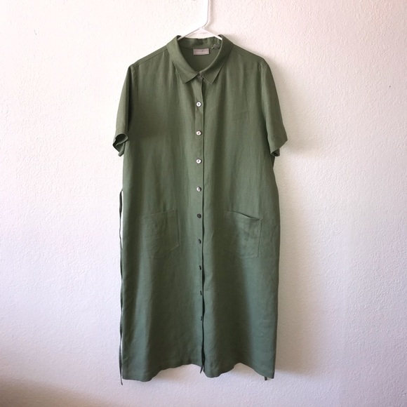 Sage Green Nordstrom Linen Button Front Dress 14 - Picture 3 of 6